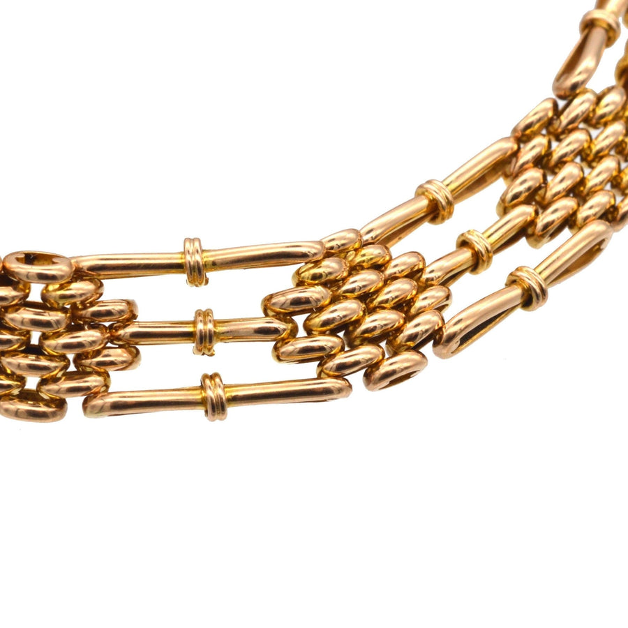 Edwardian 15ct gold gate bracelet showcating komplizierte Handwerkskunst und zeitlose Eleganz, perfekt für jeden Anlass.