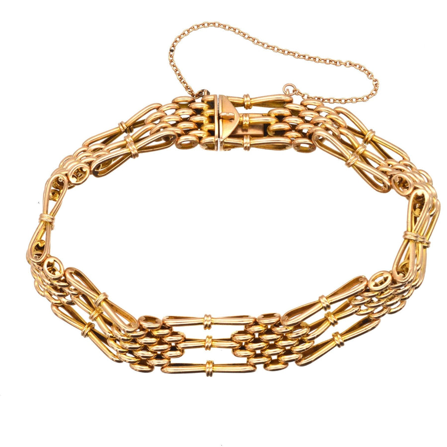 Edwardian 15ct gold gate bracelet, Vintage-Schmuck von 1910, zeitloses Design für jeden Anlass.