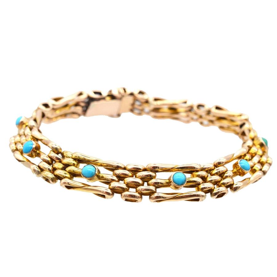 Edwardian 15ct Gold Tor Armband mit türkisfarbenen Steinen, um 1910, elegant für beide formelle und legere Kleidung.