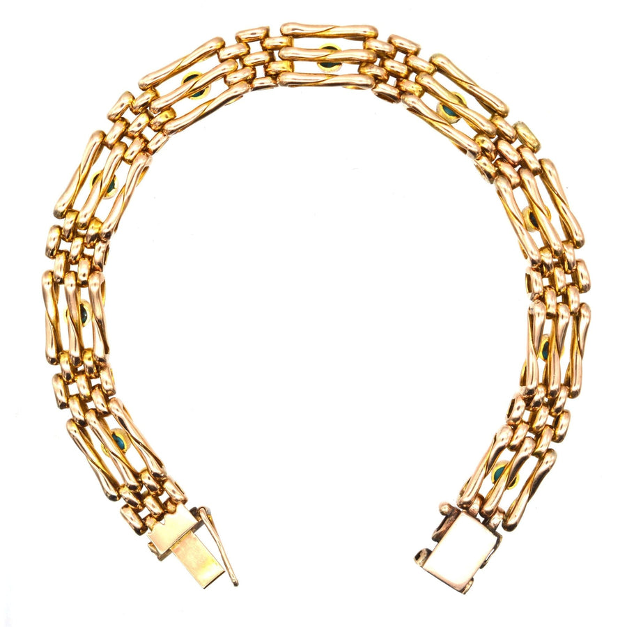 Edwardian 15ct gold gate bracelet with turquoise, vintage 1910 design, elegantes und zeitloses schmuckstück.