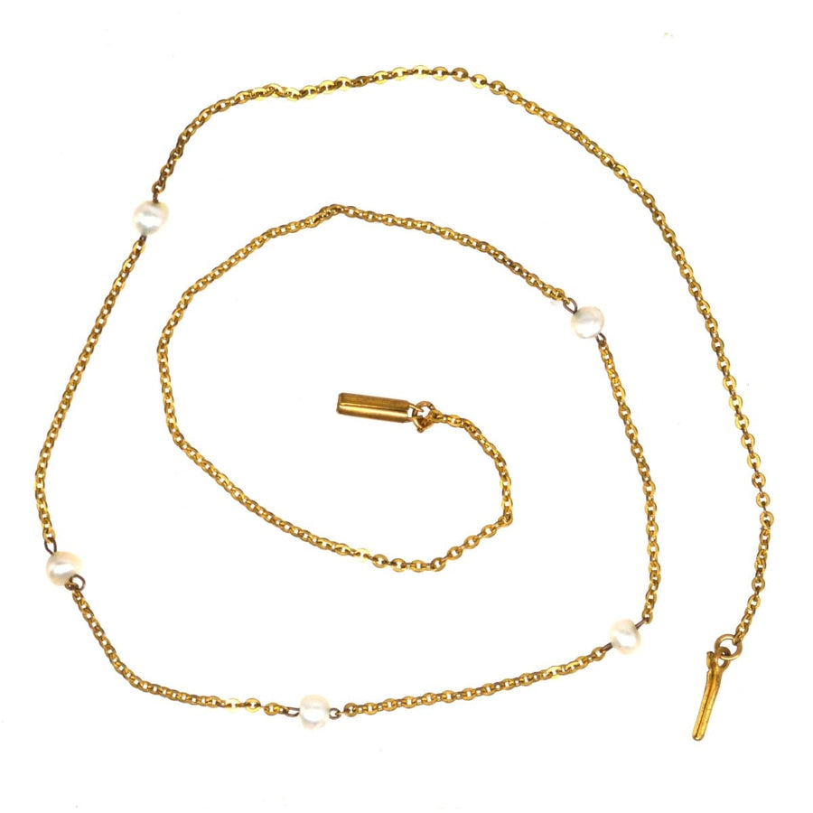 15-karätige edwardianische Goldkette mit natürlichen Perlen, die zeitlose Eleganz und Vintage-Kunstfertigkeit ausstrahlt.