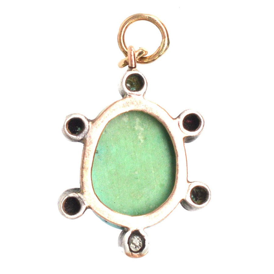Edwardianischer Anhänger aus 15-karätigem Gold mit Türkis und Diamanten, ein ideales Geschenk für den Geburtsmonat Dezember.