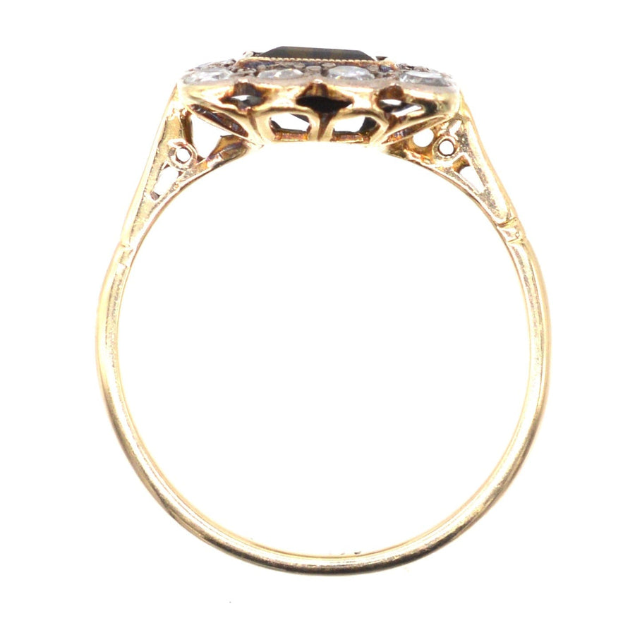 Edwardian 18ct Gold und Platin quadratischen Cluster-Ring mit einem grünen Turmalin und Diamanten Akzente.