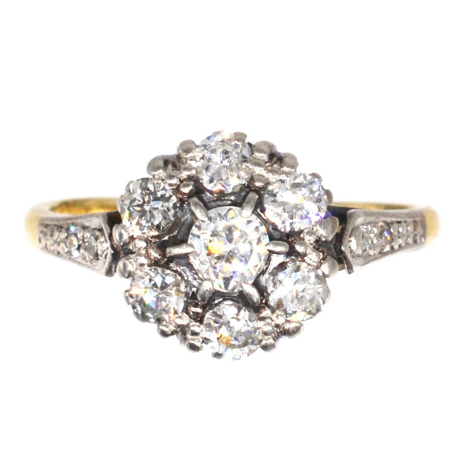 Edwardian 18ct Gold und Platin Diamant-Cluster-Ring mit 0,70 Karat Diamanten, perfekt als Verlobungsring.