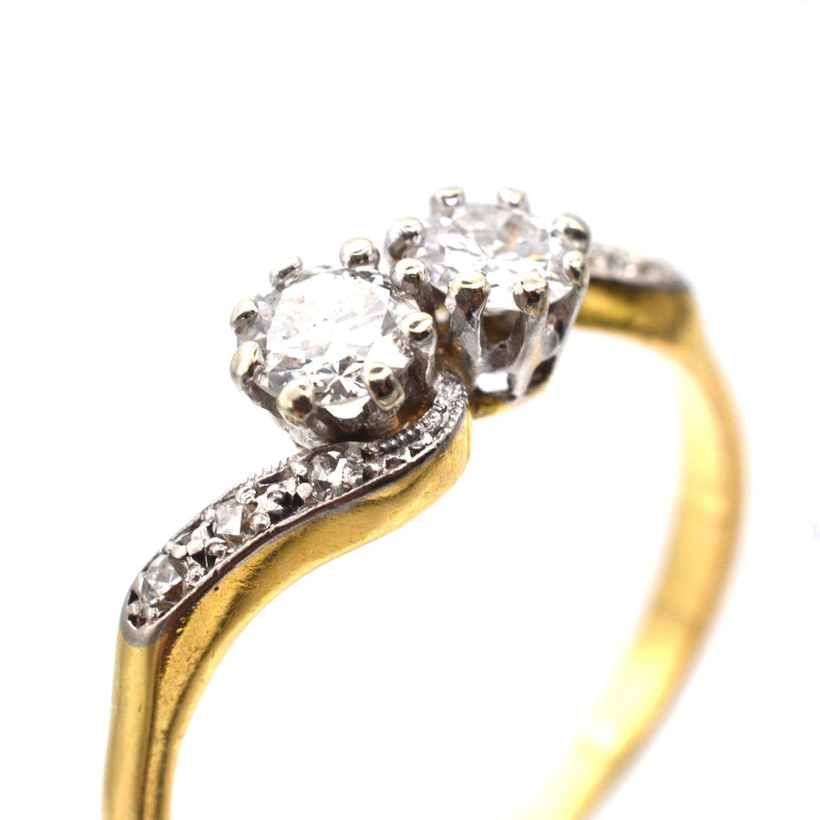 Edwardianischer Gold- und Platinring 'Toi et Moi' mit zwei Diamanten und 0,20 Karat.