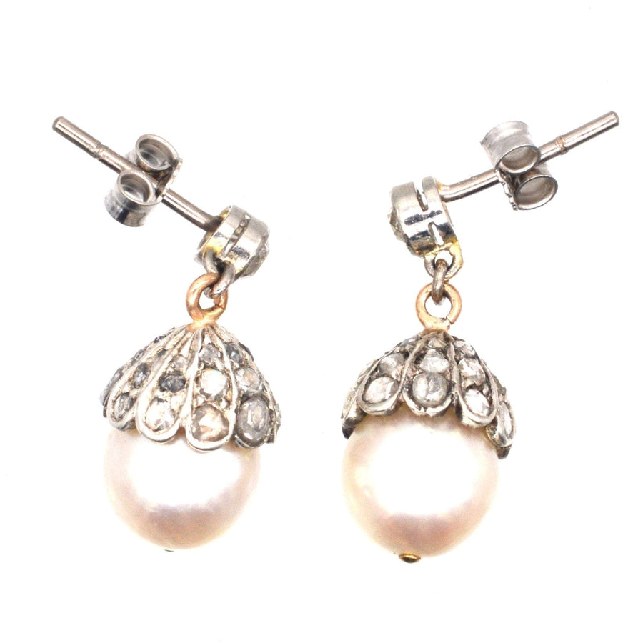 Edwardianische Ohrringe aus 18 Karat Weißgold mit Zuchtperlen und rosafarbenen Diamanten, eleganter Schmuck für jede Sammlung.