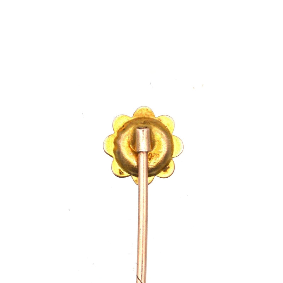 Edwardian 9ct Gold Blume Krawattennadel mit einem zentralen Saphir, ideal für eine bunte Seidenkrawatte zu verbessern.