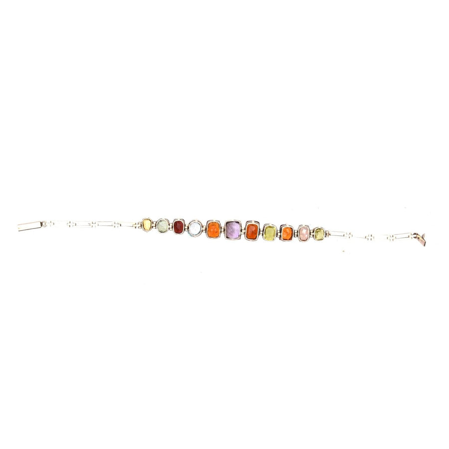 Edwardian 9ct gold harlequin multi-gem Armband mit Citrin, Turmalin, Granat, Aquamarin und mehr.