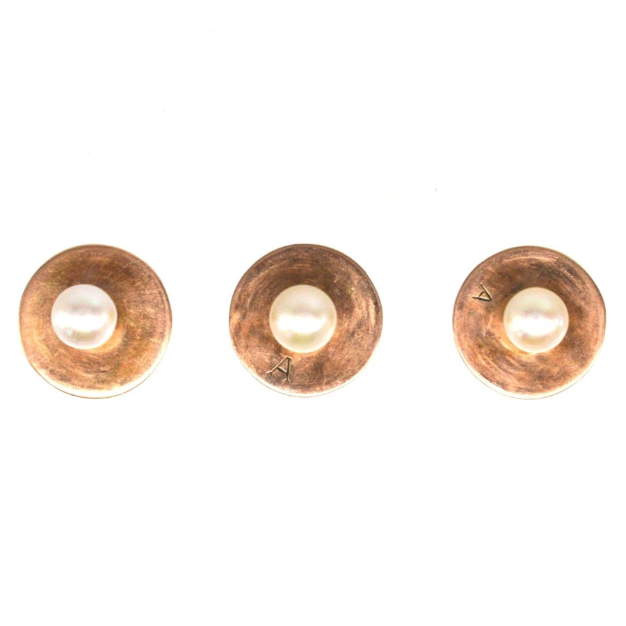 Trio von Edwardian 9ct Gold Kleid Ohrstecker mit natürlichen Perlen in einem atemberaubenden perlweißen Finish.