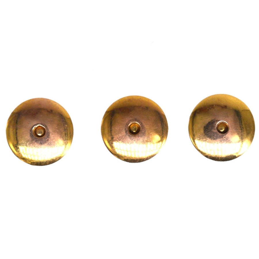 Elegante Edwardian 9ct Gold und Platin Kleid Ohrstecker mit Perlmutt und Rubin Details, Satz von drei.