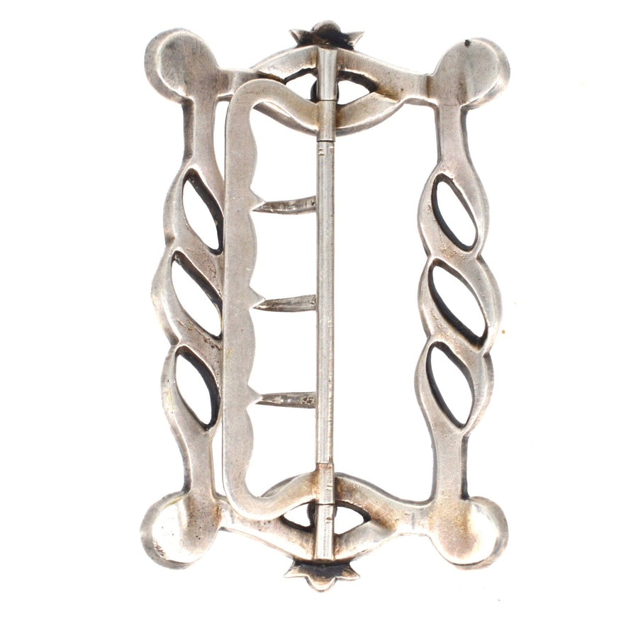 Elegante edwardianische Silberschnalle mit aufwändigem Design, perfekt für Halsband, Gürtel oder Hutschmuck.