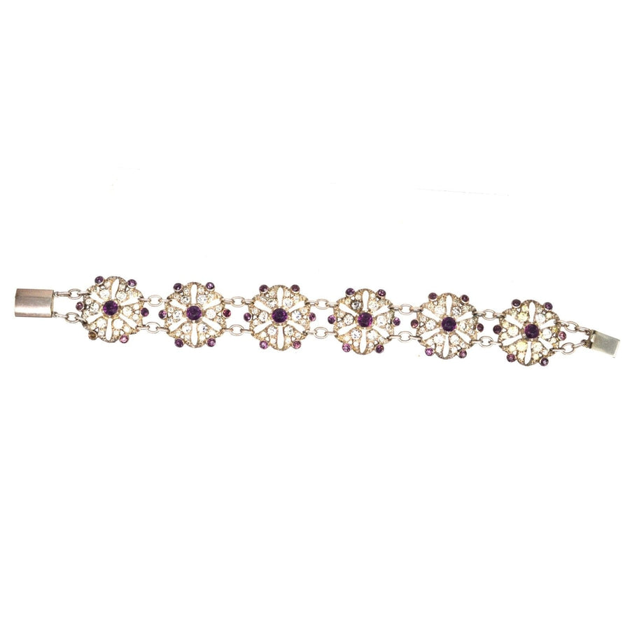 Edwardianisches weißes und violettes Blumenarmband mit Diamanten und Amethysten in Pastenform mit elegantem Design.