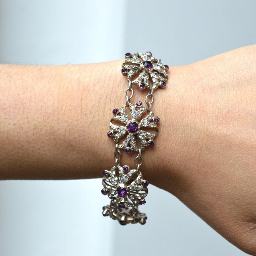 Edwardian weiß und lila Paste floral Cluster-Armband am Handgelenk mit Diamant und Amethyst Steine.