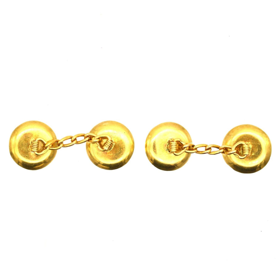 Elegante Manschettenknöpfe aus französischem Gold mit polierter Oberfläche und Kettenglied-Design, perfekt für formelle Kleidung.