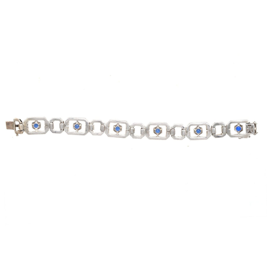 Art-Deco-Silberarmband mit blauen "Saphiren" und weißen Strasssteinen, entworfen von Knoll & Pregizer.