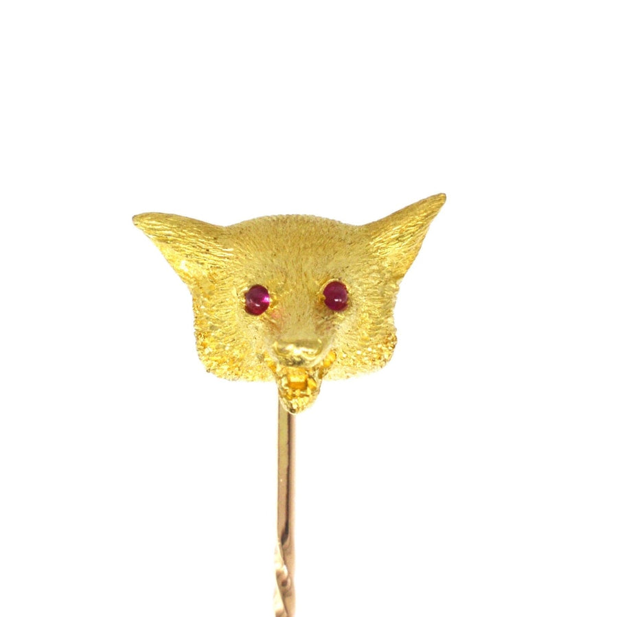 Große edwardianische Krawattennadel aus 18-karätigem Gold mit Rubinaugen, ein wunderschönes Accessoire für Seidenkrawatten und Revers.