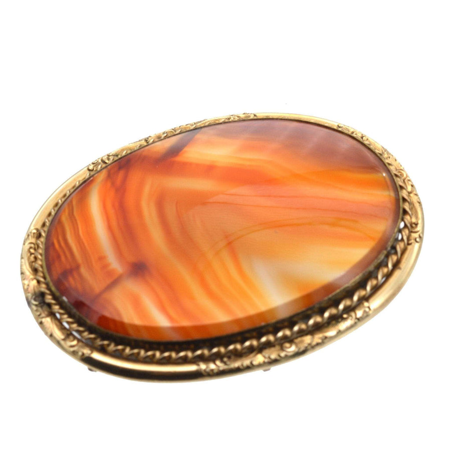 Große schottische viktorianische Achat-Brosche aus 9-karätigem Gold mit leuchtenden Orange- und Bernsteintönen.