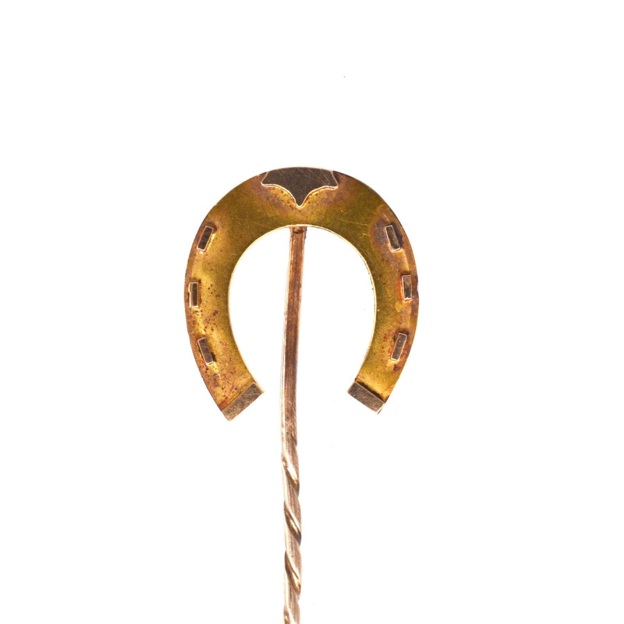 Große viktorianische Krawattennadel aus 9-karätigem Gold, die Glück und Schutz symbolisiert, perfekt für die Kleidung des modernen Gentleman.