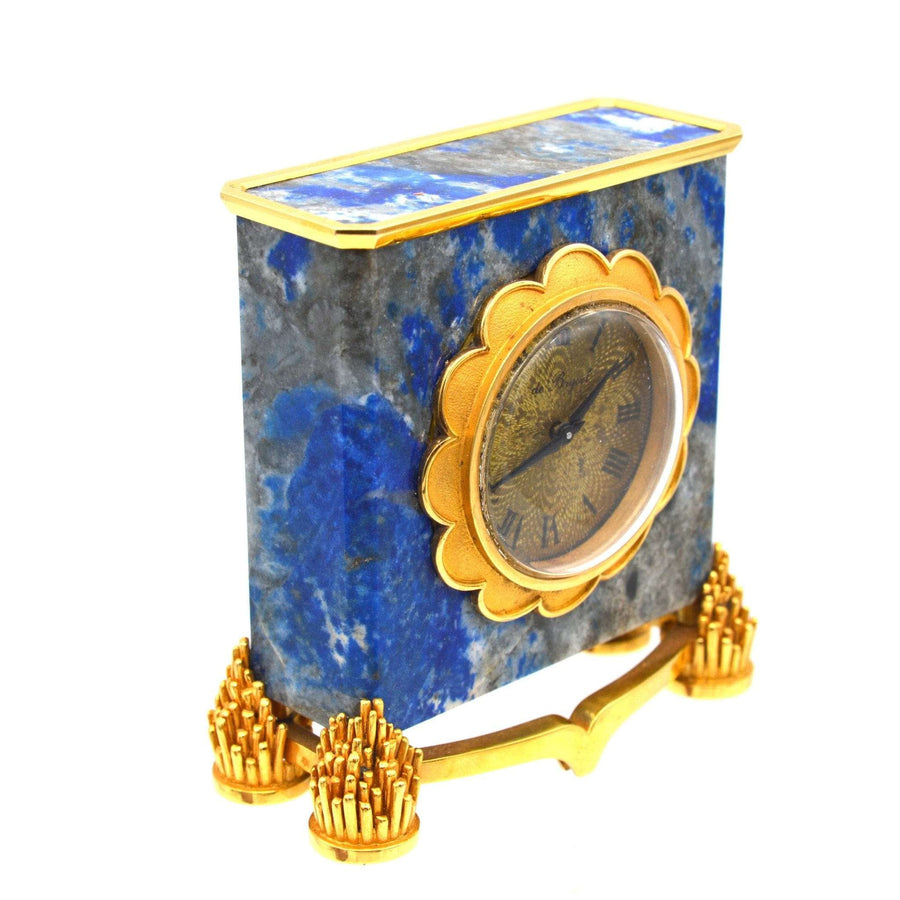 Französische Lapislazuli-Uhr aus 18-karätigem Gold von de Brysal aus den späten 1960er Jahren in einem Originalgehäuse, das exquisite Handwerkskunst zeigt.