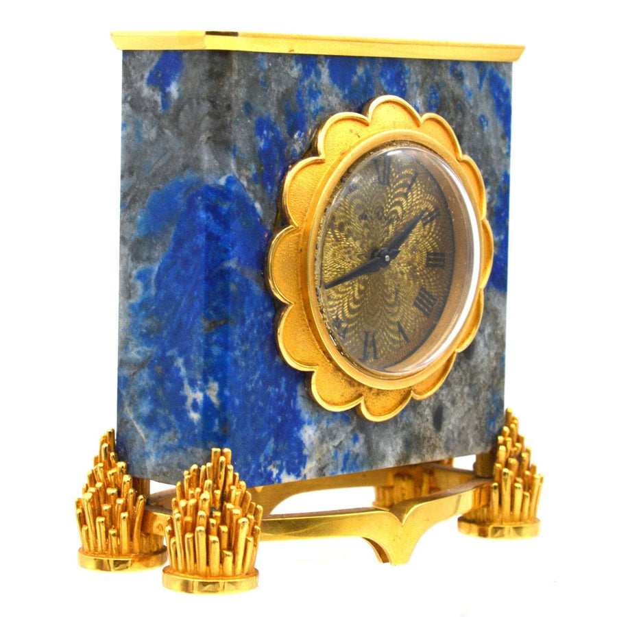 Französische Kaminsimsuhr aus 18 Karat Gold und Lapislazuli von de Brysal aus den späten 1960er Jahren im Originalgehäuse.