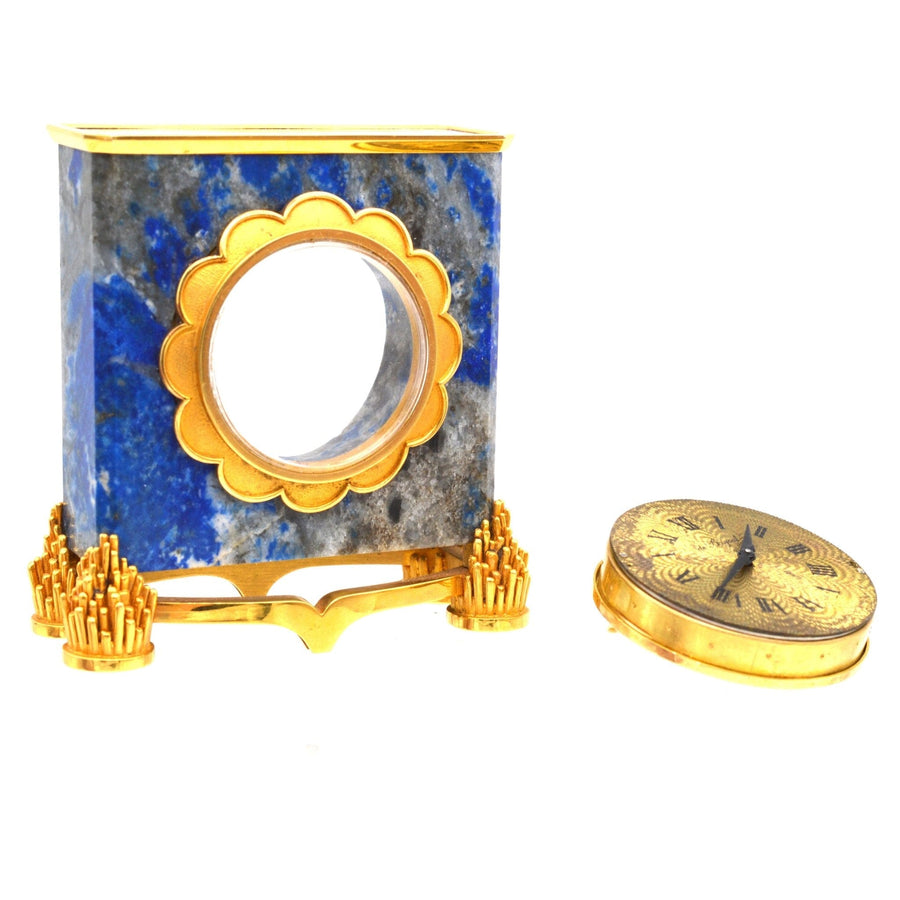 Französische Lapislazuli-Manteluhr von de Brysal aus den späten 1960er Jahren im Originalgehäuse.