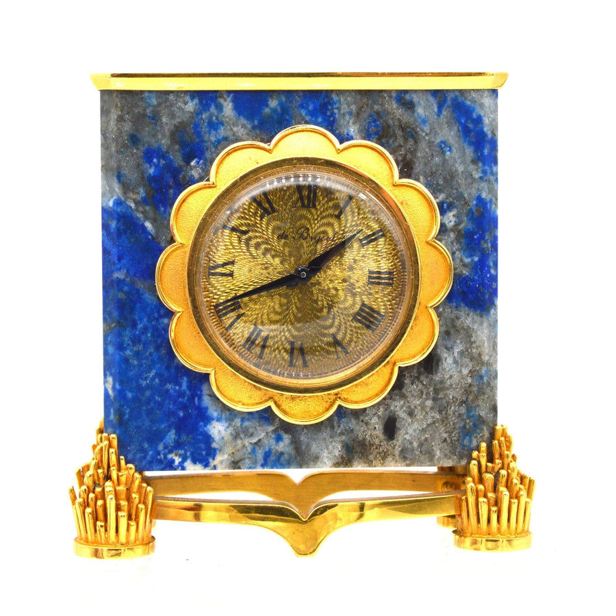 Französische Lapislazuli-Uhr aus 18-karätigem Gold von de Brysal aus den späten 1960er Jahren in originalem Gehäuse, exquisite Handwerkskunst.