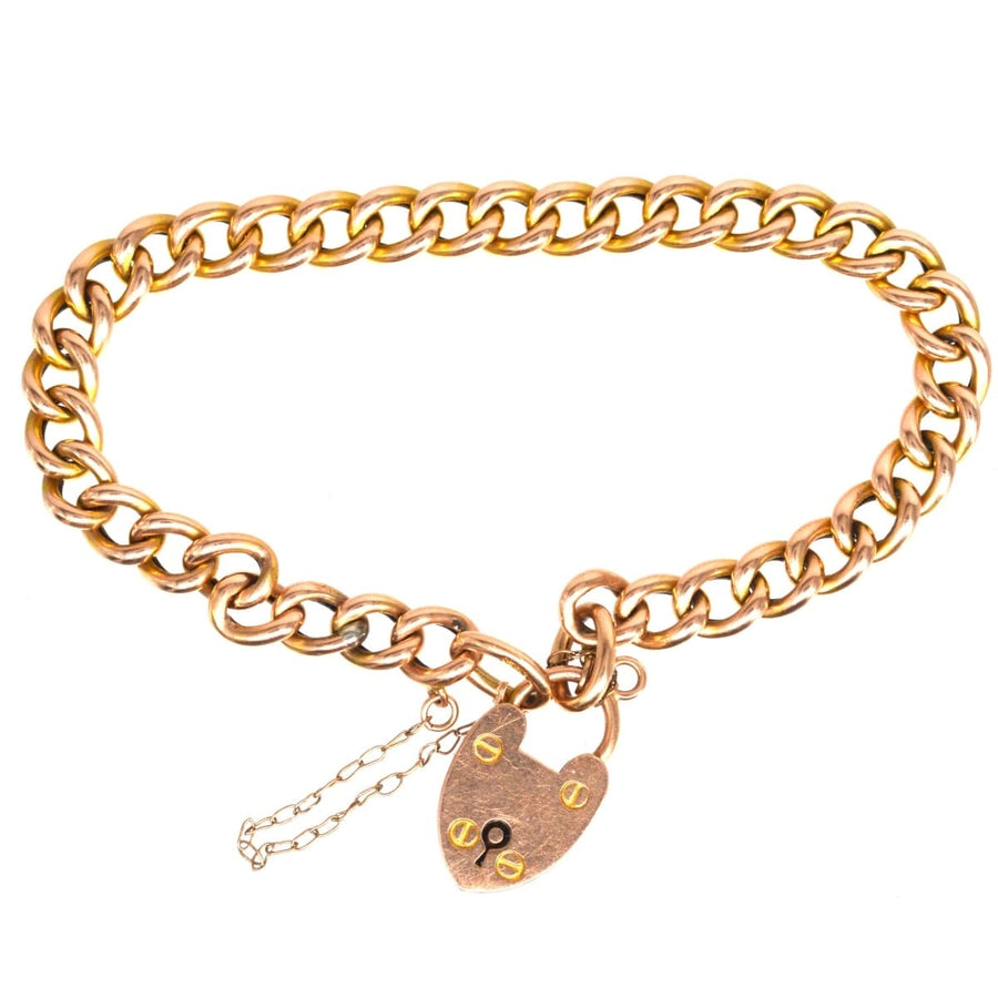 Kleines edwardianisches Armband aus 15 Karat Gold mit Herzverschluss, um 1900, perfekt für ein schlankes Handgelenk.
