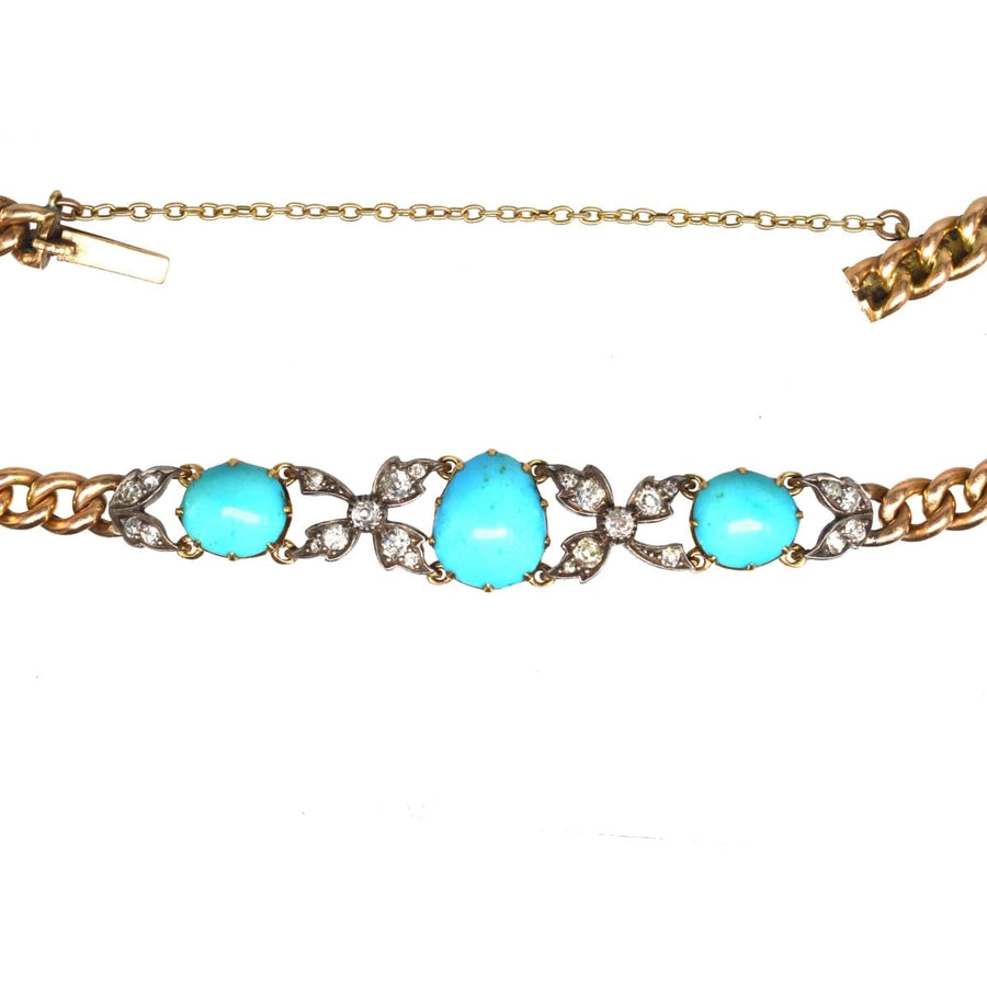Viktorianisches 15-karätiges Gold- und Silberarmband mit Türkis- und Diamantakzenten, ein wunderschönes antikes Schmuckstück.