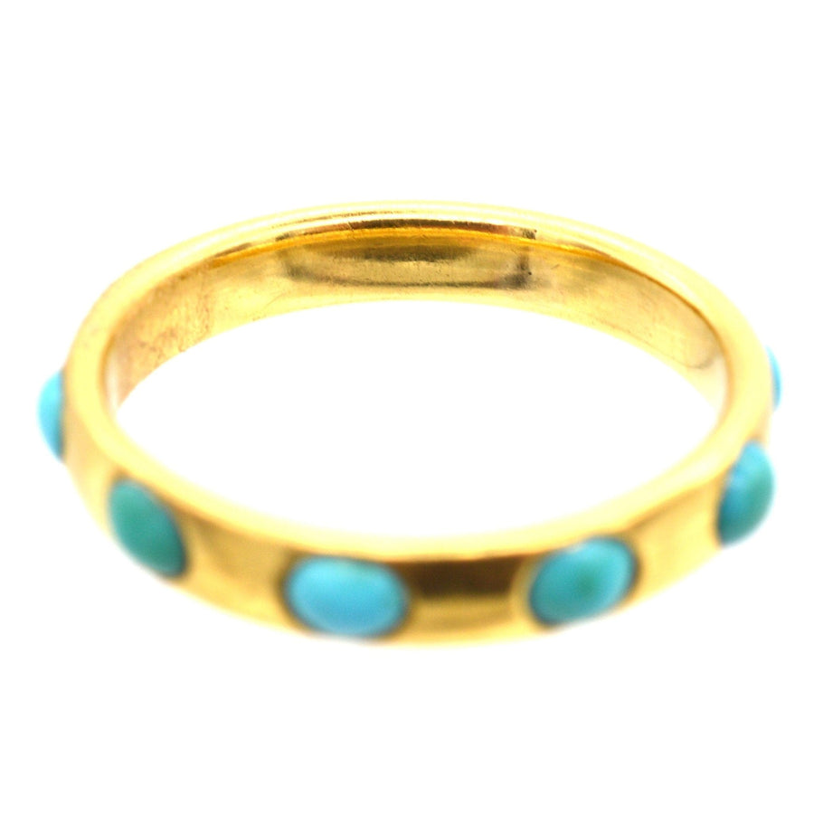 Viktorianischer Ewigkeitsring aus 18 Karat Gold mit türkisfarbenen Steinen, die die Liebe symbolisieren und sich perfekt zum Stapeln oder Verschenken eignen.