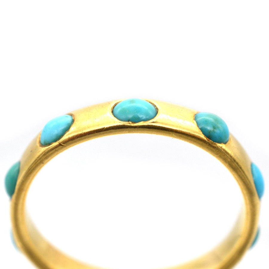 Viktorianischer Ewigkeitsring aus 18-karätigem Gold mit türkisfarbenen Steinen in einem klassischen Design aus den 1860er Jahren.