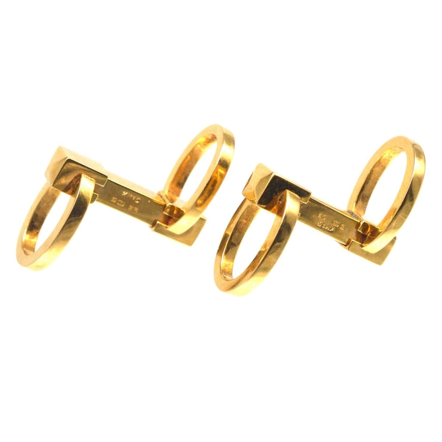 Manschettenknöpfe von Kiki McDonough aus 18 Karat Gold mit doppeltem Ring und Feder, zeitloses Design für Damen und Herren.