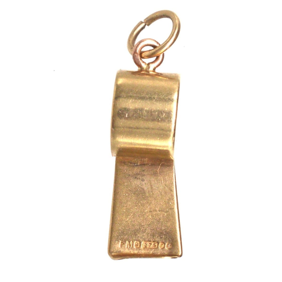 Vintage 9ct Gold Pfeife Charme Anhänger von 1973, voll gepunzt, stilvolles Accessoire für jedes Outfit.