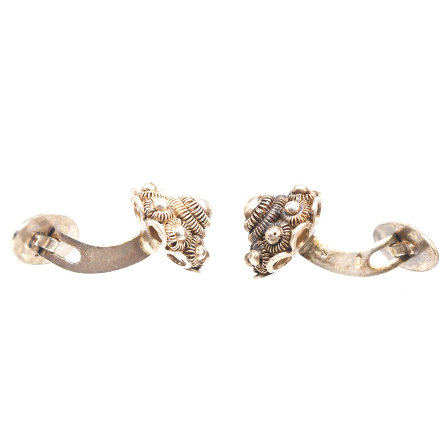 Vintage Silver Dutch Cufflinks by G. J. Van Den Bergh Jr., featuring dome-shaped filigree knot buttons.