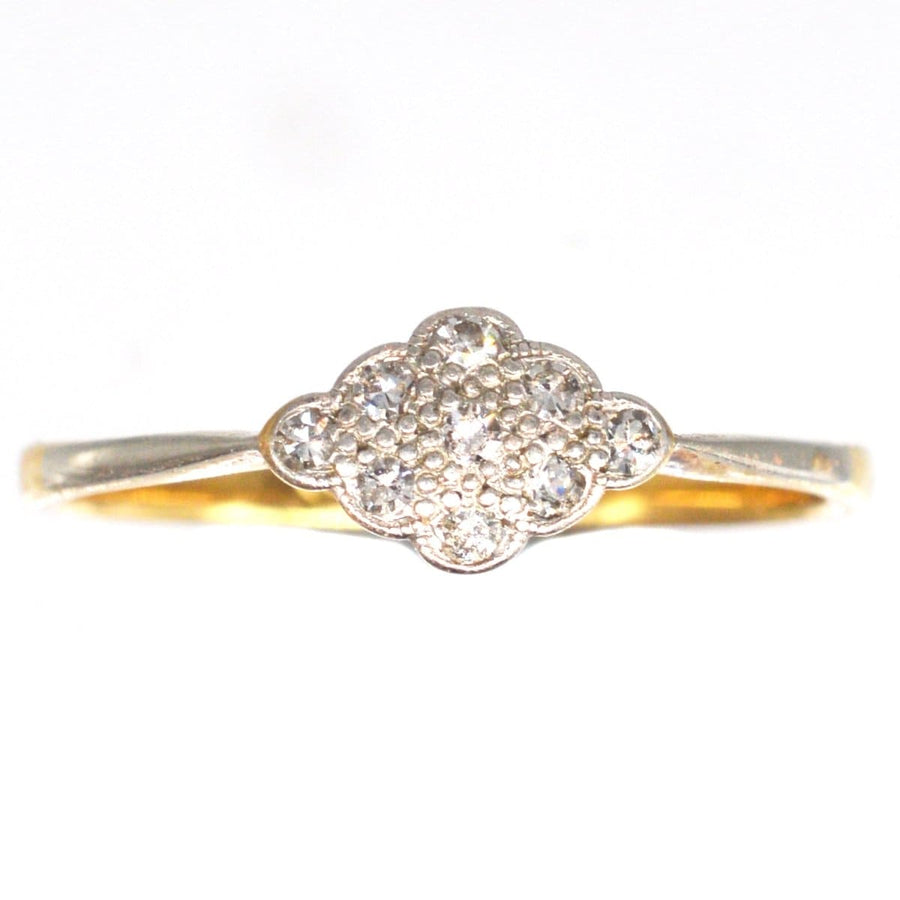 Elegant Art Deco 18ct gold diamond cluster ring with nine dazzling diamonds, perfect for engagements.