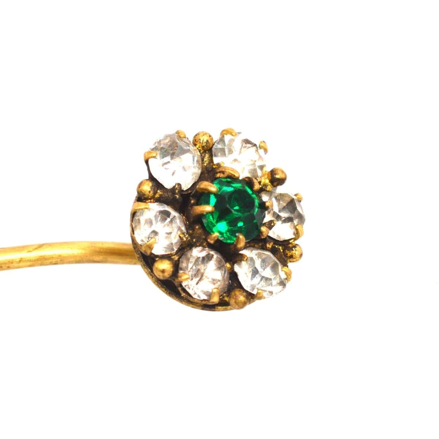 Art Deco green "Emerald" and white paste cluster tie pin, featuring a stylish design ideal for colorful silk ties.