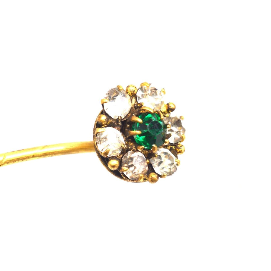 Art Deco green 'Emerald' and white paste cluster tie pin, stylish accessory for colorful silk ties.