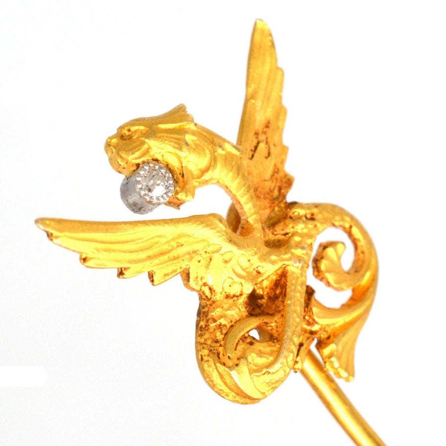Art Nouveau 18ct Gold Griffin with a Diamond in his mouth | Parkin and Gerrish | Antique & Vintage Jewellery