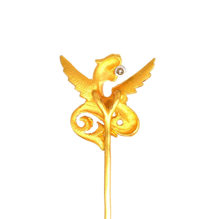 Art Nouveau 18ct Gold Griffin with a Diamond in his mouth | Parkin and Gerrish | Antique & Vintage Jewellery