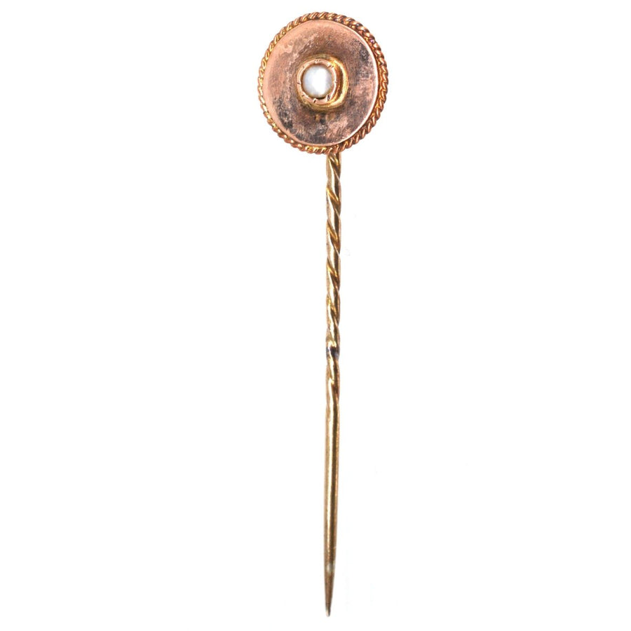 Early 20th Century 9ct Gold Pearl apartment Circle Tie Pin | Parkin and Gerrish | Antique & Vintage Jewellery