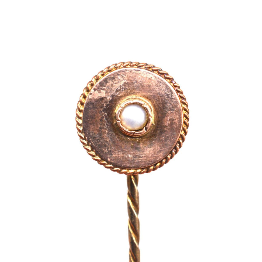 Early 20th Century 9ct Gold Pearl apartment Circle Tie Pin | Parkin and Gerrish | Antique & Vintage Jewellery
