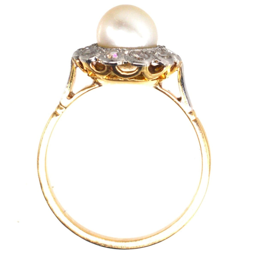Early 20th Century French 18ct gold and platinum pearl and diamond cluster ring, perfect for engagement.