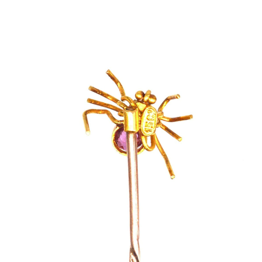 Edwardian 15ct Gold Pink Tourmaline and Pearl Spider Tie Pin | Parkin and Gerrish | Antique & Vintage Jewelry