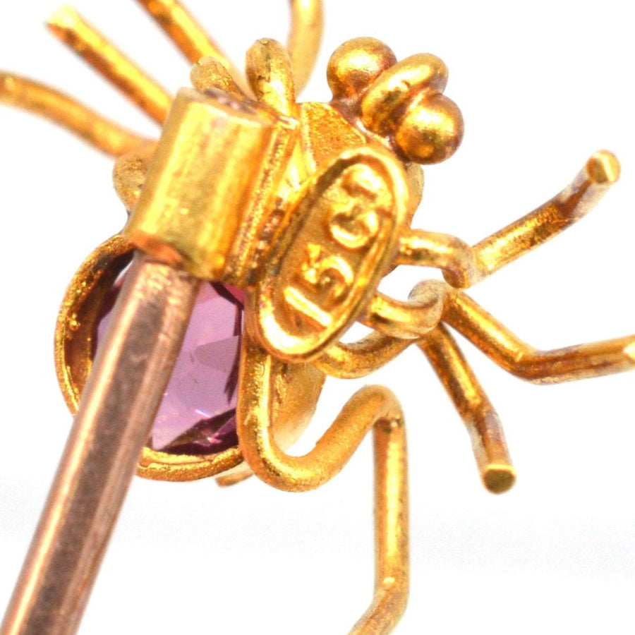 Edwardian 15ct Gold Pink Tourmaline and Pearl Spider Tie Pin | Parkin and Gerrish | Antique & Vintage Jewelry