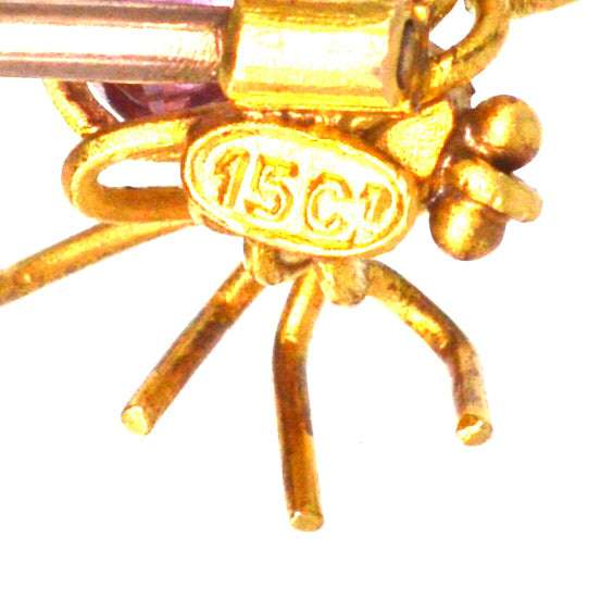 Edwardian 15ct Gold Pink Tourmaline and Pearl Spider Tie Pin | Parkin and Gerrish | Antique & Vintage Jewelry