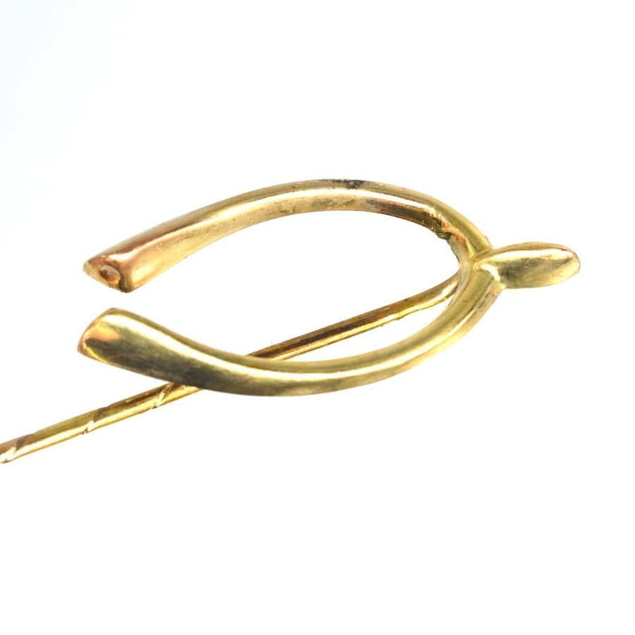 Large wishbone tie pin in 9ct gold, Hallmarked 1913, Birmingham, with a 14ct gold pin from Vienna.