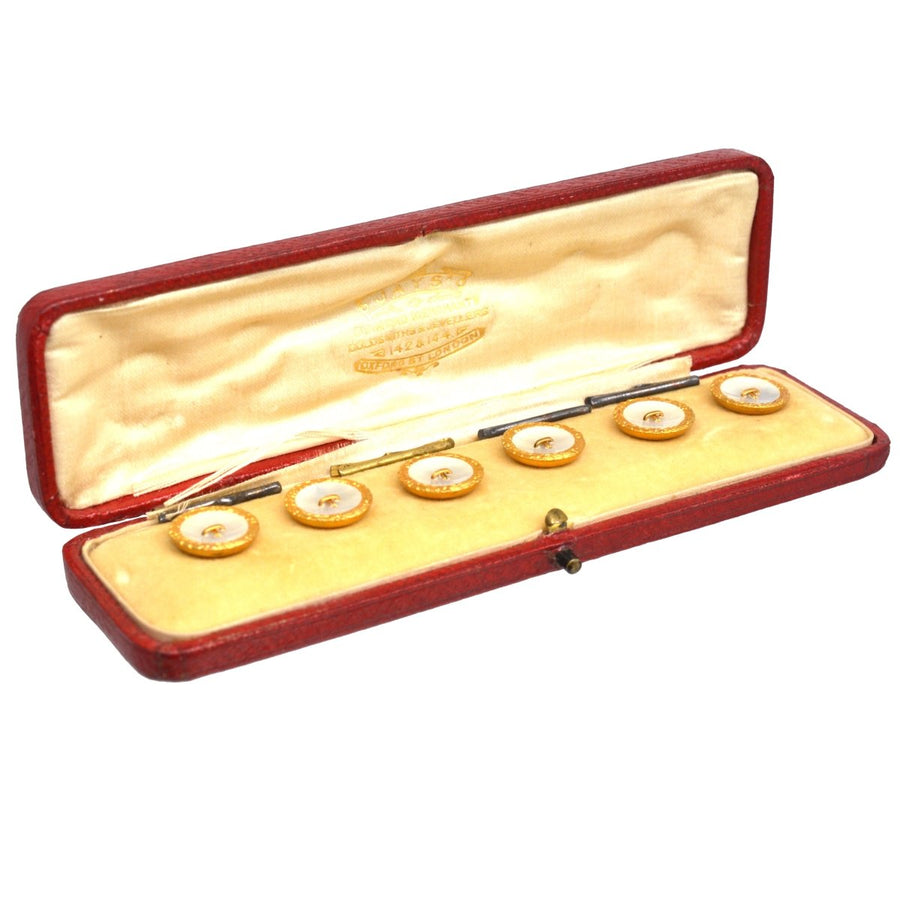 Edwardian 9ct Gold Mother of Pearl Buttons in Original Case | Parkin and Gerrish | Antique & Vintage Jewellery