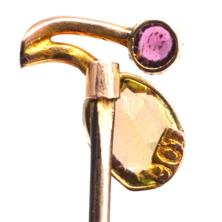 Edwardian 9ct Gold Peridot and Garnet Tie Pin | Parkin and Gerrish | Antique & Vintage Jewelry