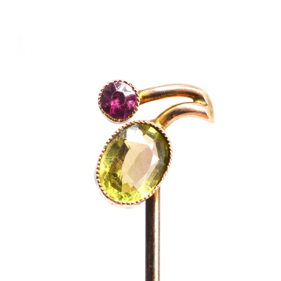 Edwardian 9ct Gold Peridot and Garnet Tie Pin | Parkin and Gerrish | Antique & Vintage Jewelry