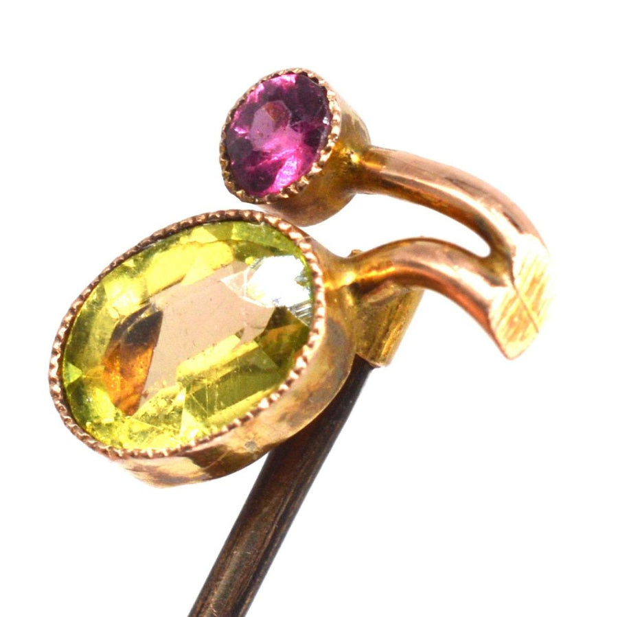 Edwardian 9ct Gold Peridot and Garnet Tie Pin | Parkin and Gerrish | Antique & Vintage Jewelry