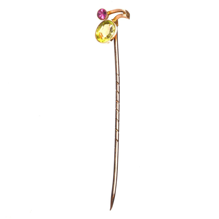 Edwardian 9ct Gold Peridot and Garnet Tie Pin | Parkin and Gerrish | Antique & Vintage Jewelry